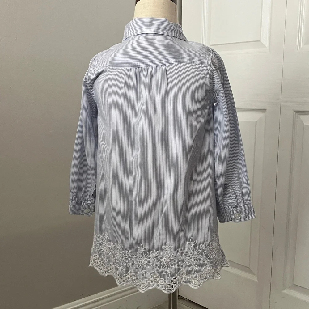 BABY GAP Girl Blue Striped Long Sleeves Cotton Blend Shirt Dress | 3